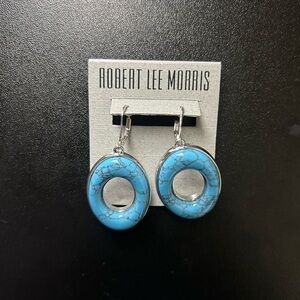 Robert Lee Morris Oval Silver Tone  Drop Earrings Blue Veined Turquoise NWT